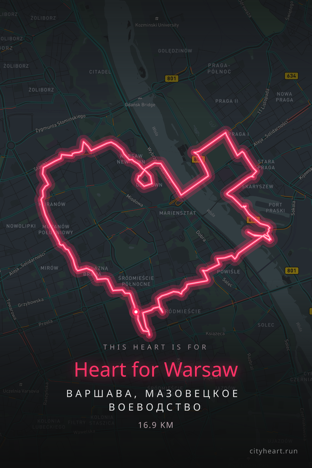 Heart-shaped running route in Варшава, Мазовецкое воеводство, 17.8 km — GPS art for Strava