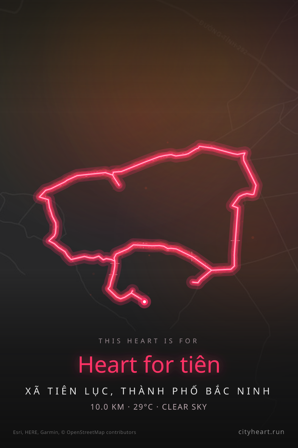 Heart-shaped running route in 21.383°, 11.0 km — GPS art for Strava