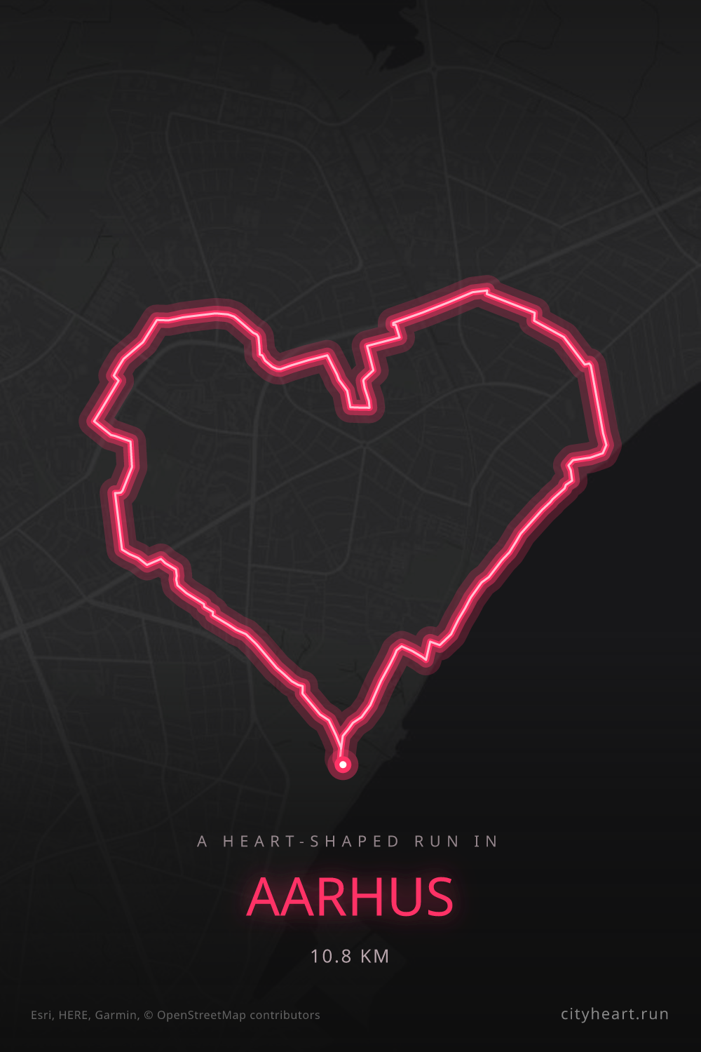 Heart-shaped running route in Aarhus, 10.8 km — GPS art for Strava