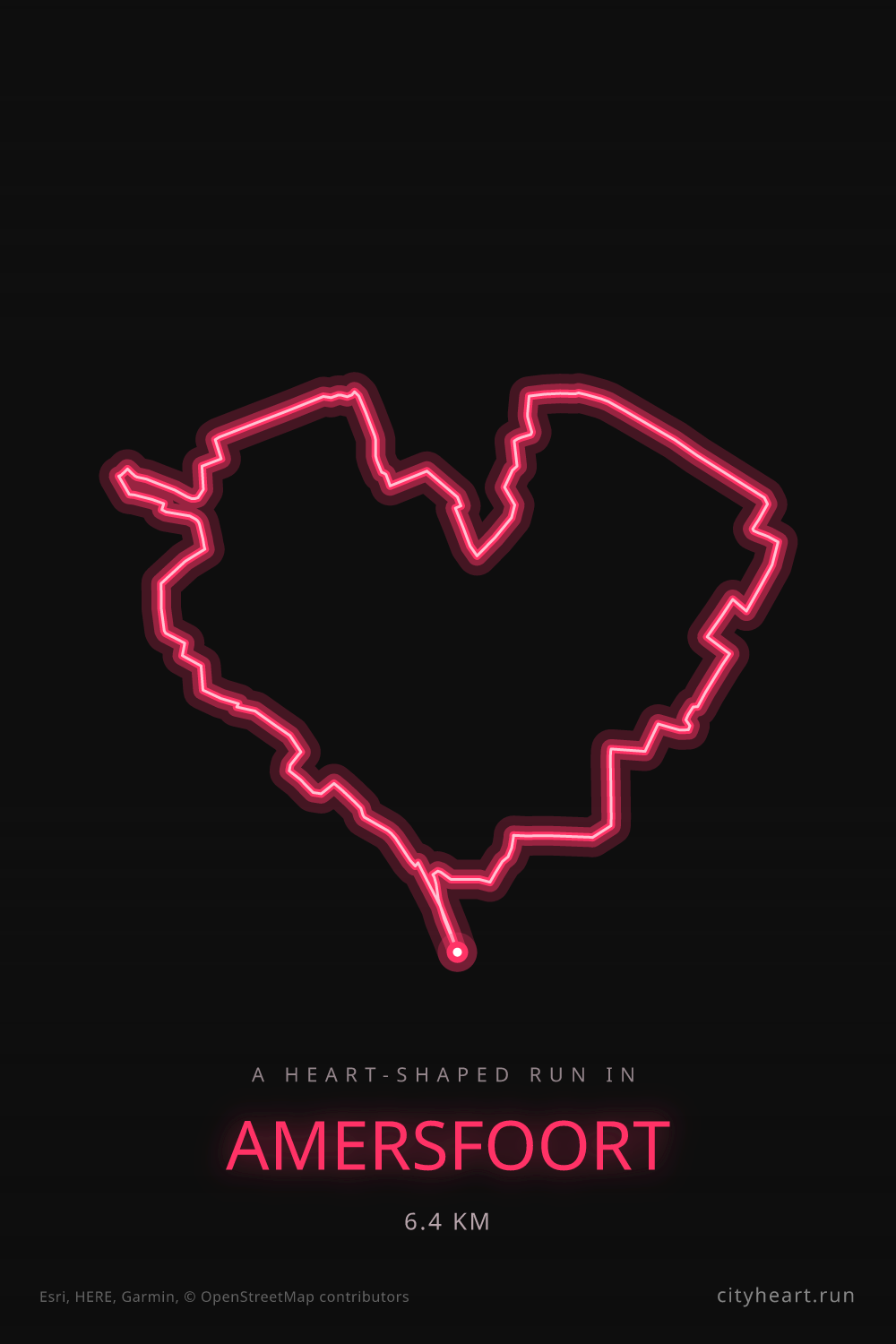 Heart-shaped running route in Amersfoort, 6.4 km — GPS art for Strava