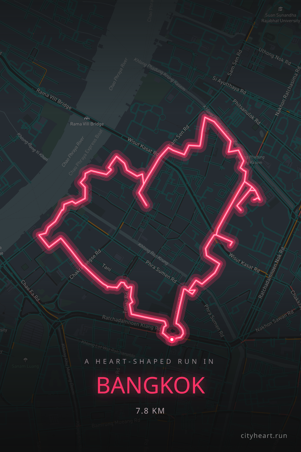 Heart-shaped running route in Bangkok, 8.6 km — GPS art for Strava
