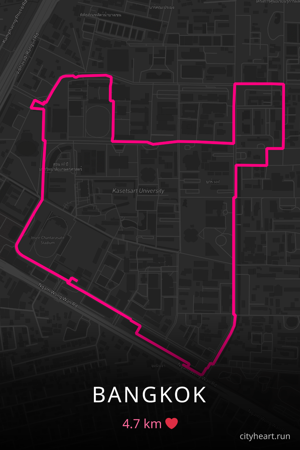 Heart-shaped running route in Bangkok, 4.7 km — GPS art for Strava