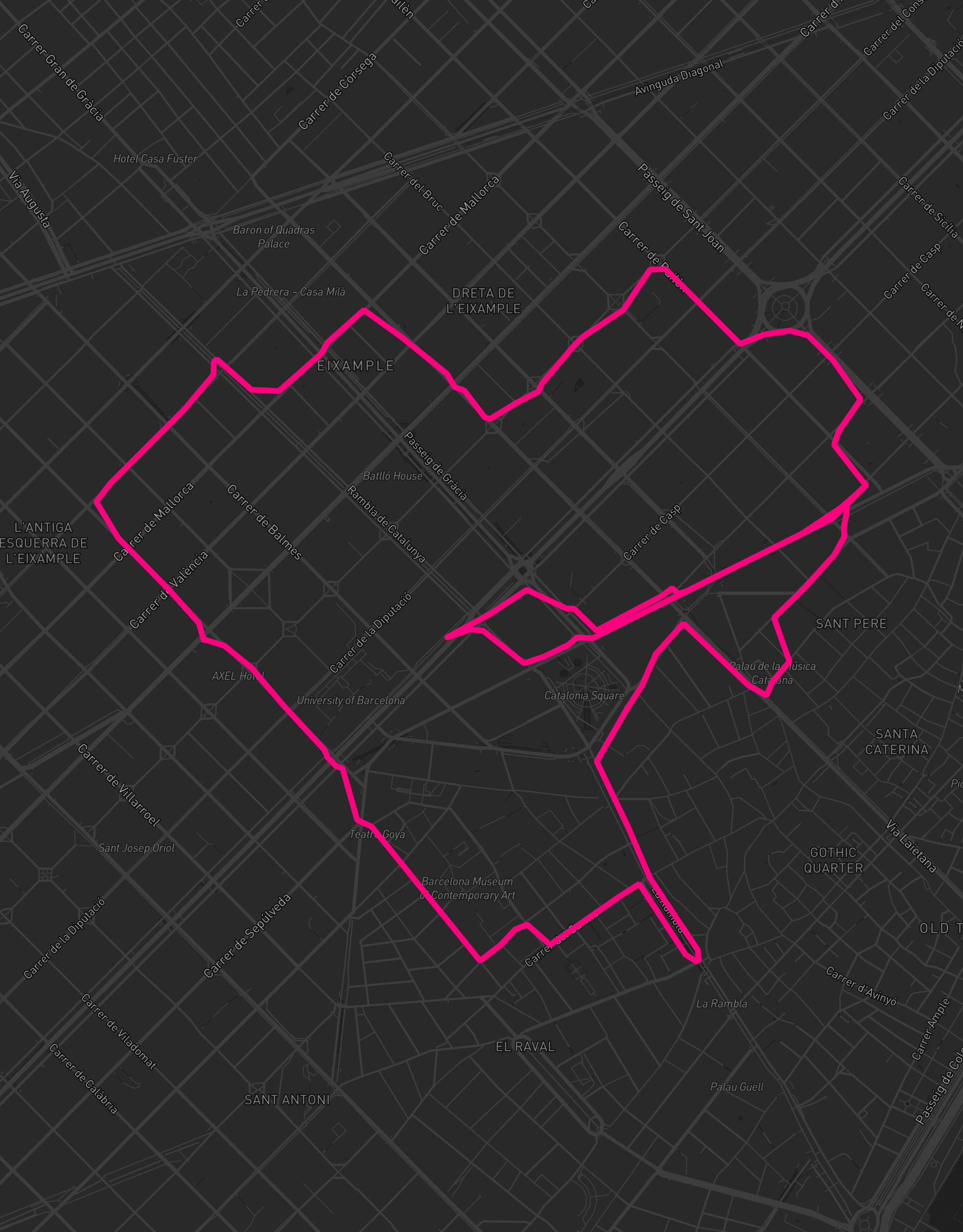 Heart-shaped running route in Barcelona, 9.7 km — GPS art for Strava