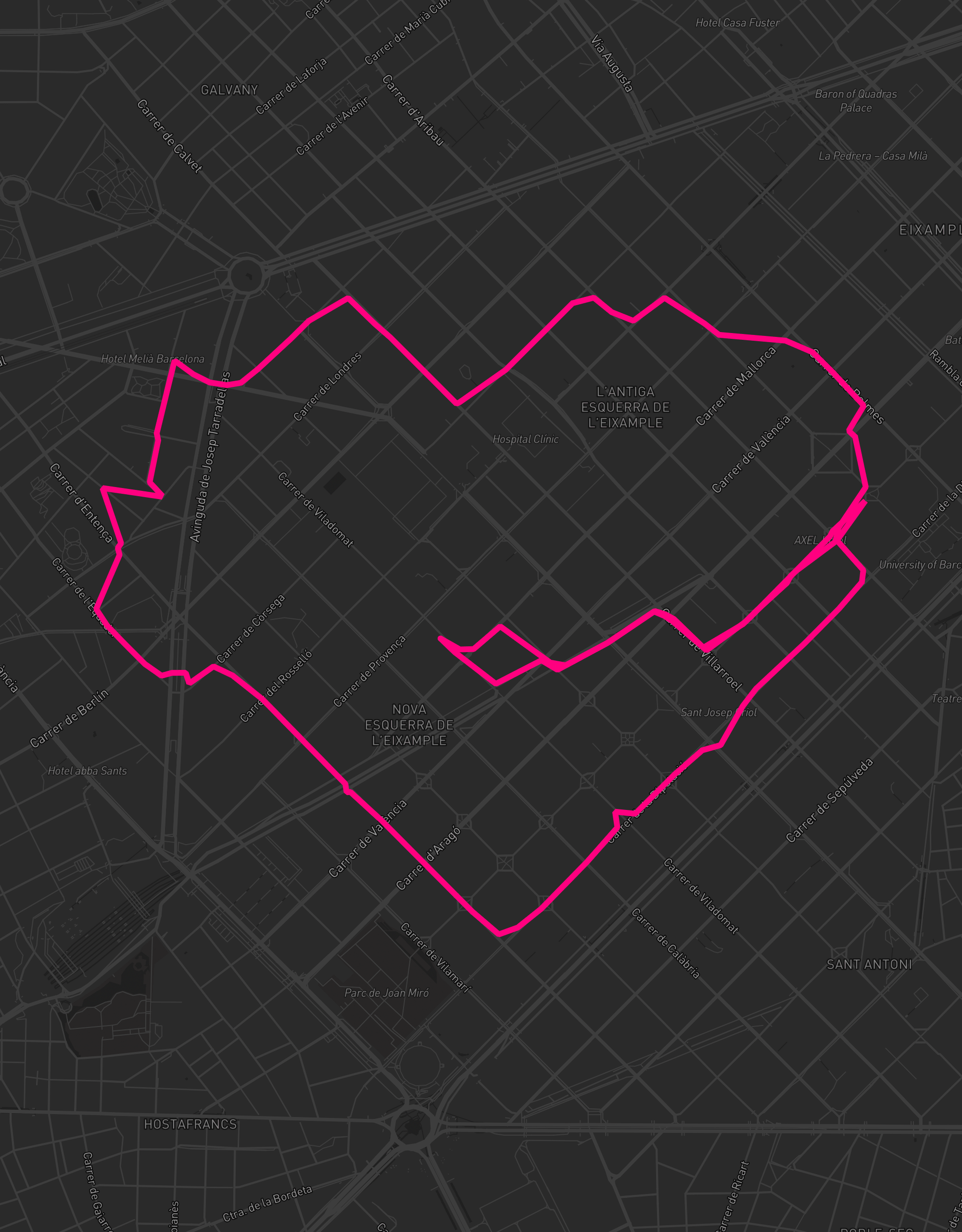 Heart-shaped running route in Barcelona, 9.2 km — GPS art for Strava
