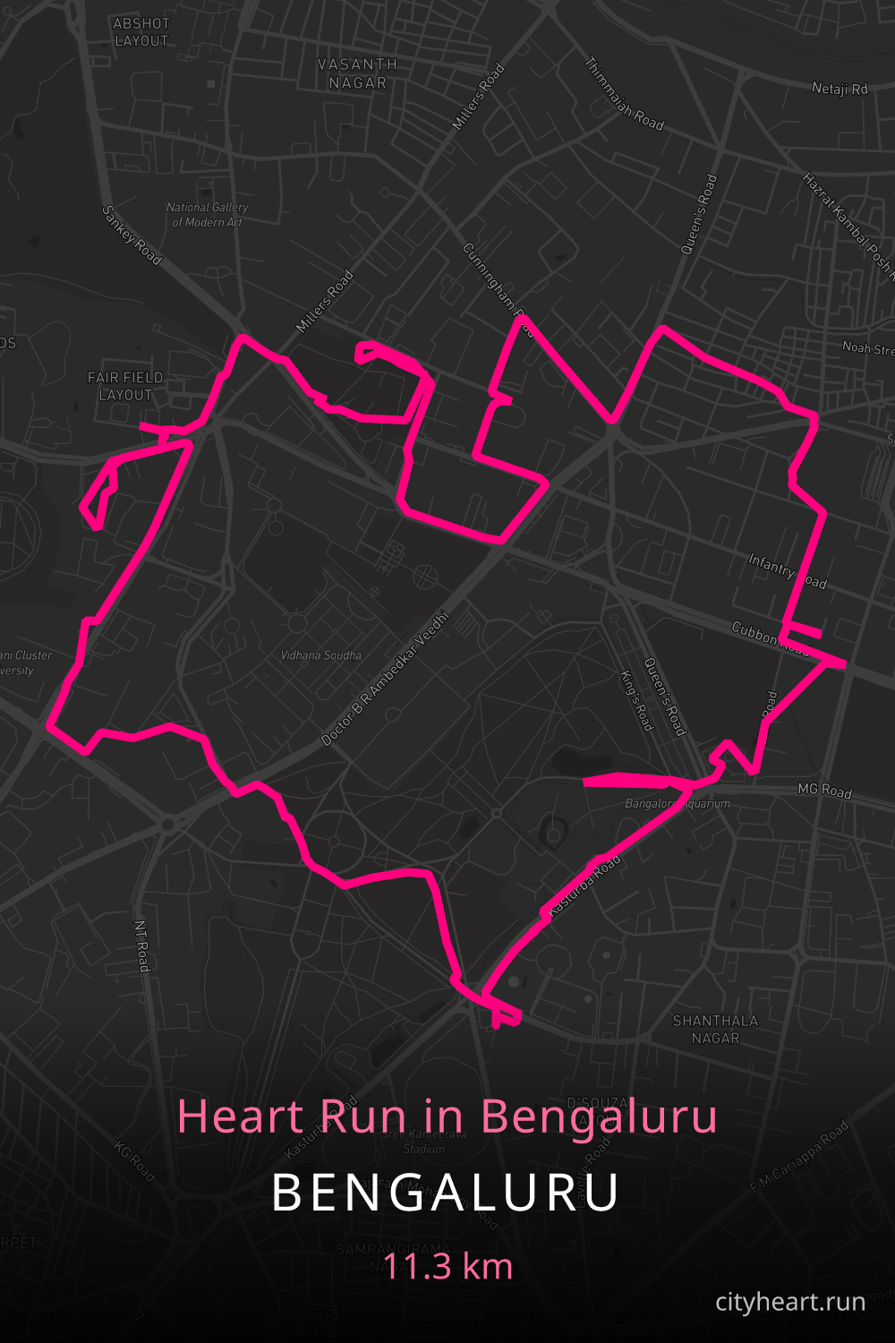 Heart-shaped running route in Bengaluru, 12.4 km — GPS art for Strava