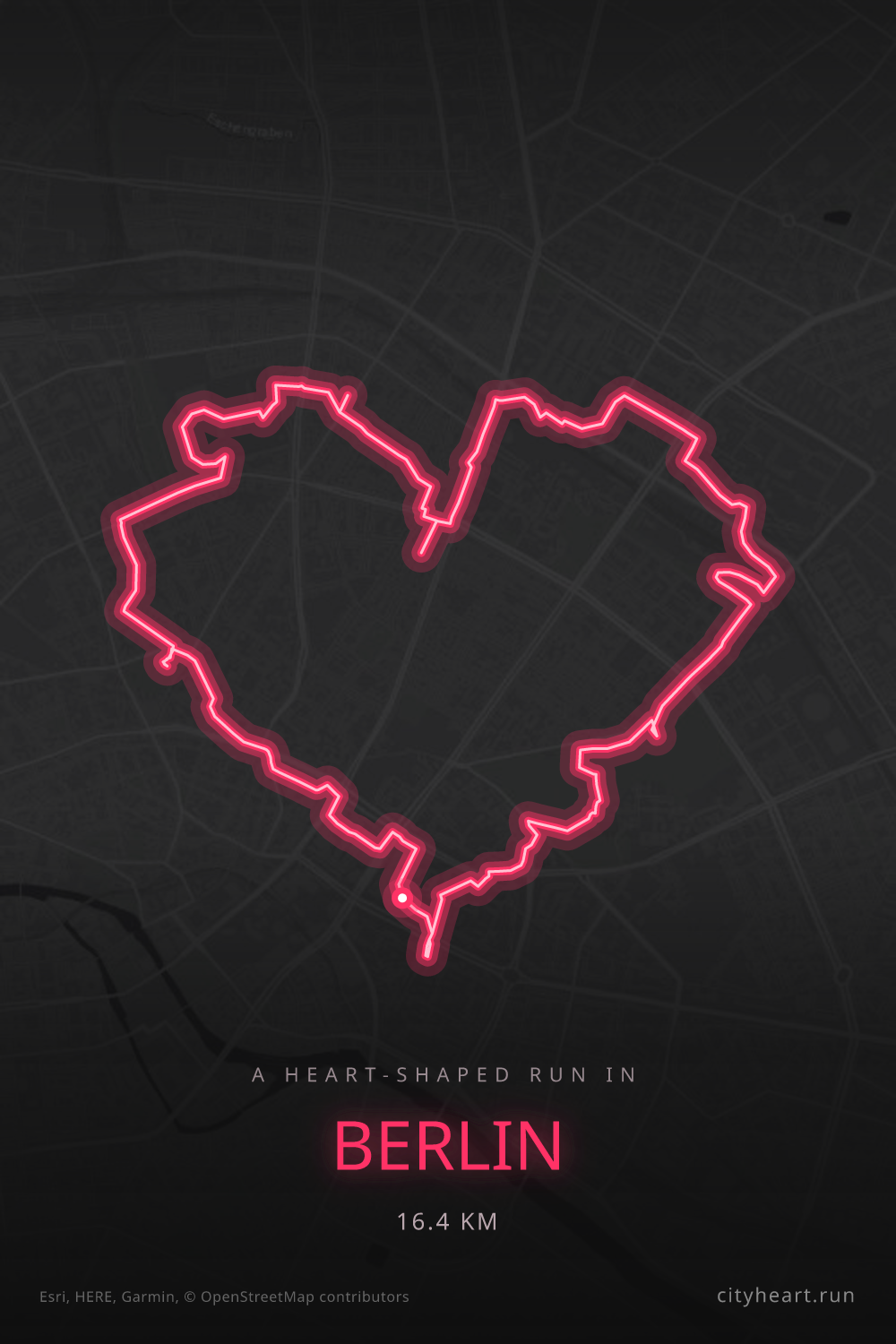 Heart-shaped running route in Berlin, 16.4 km — GPS art for Strava