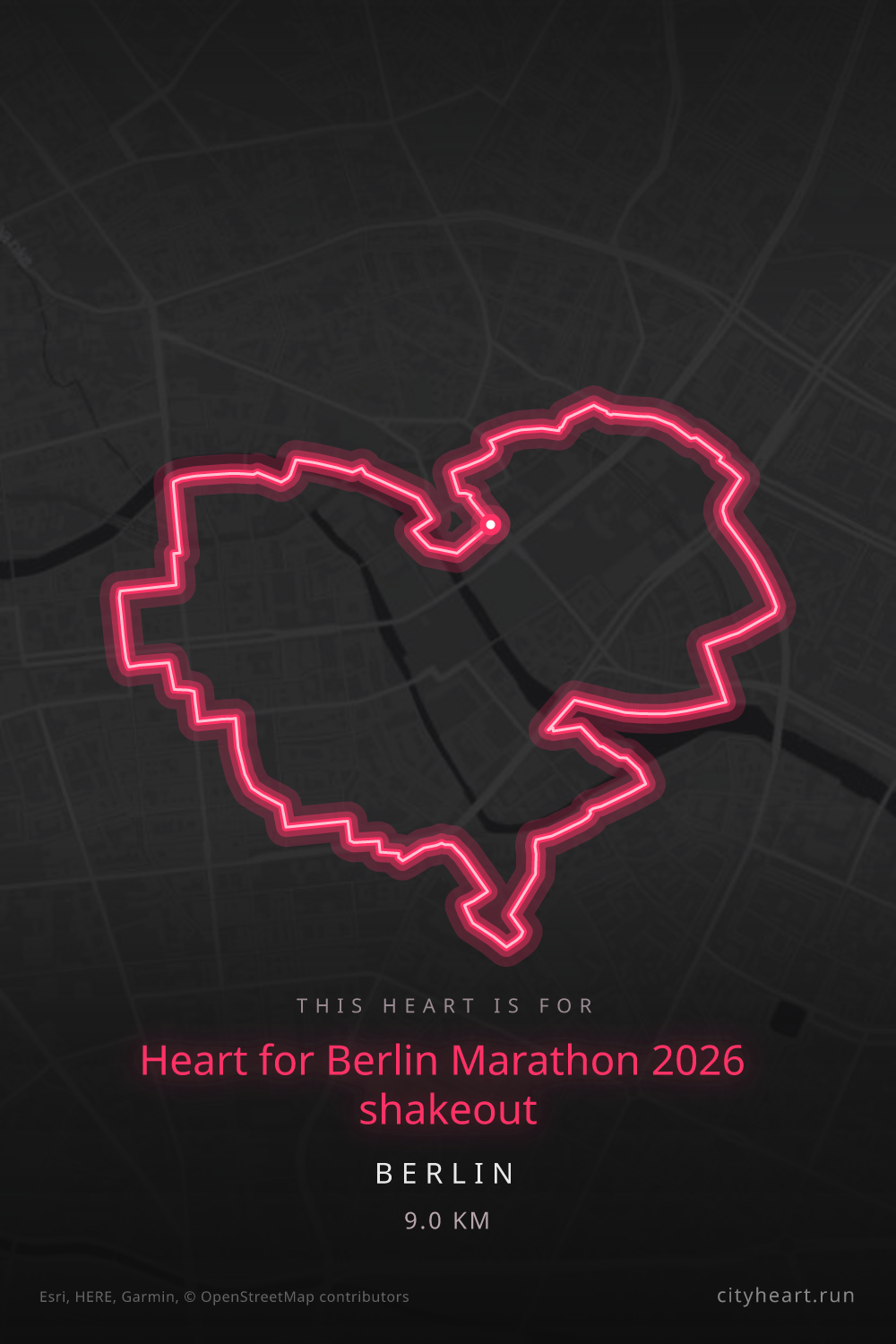 Heart-shaped running route in Berlin, 9.0 km — GPS art for Strava
