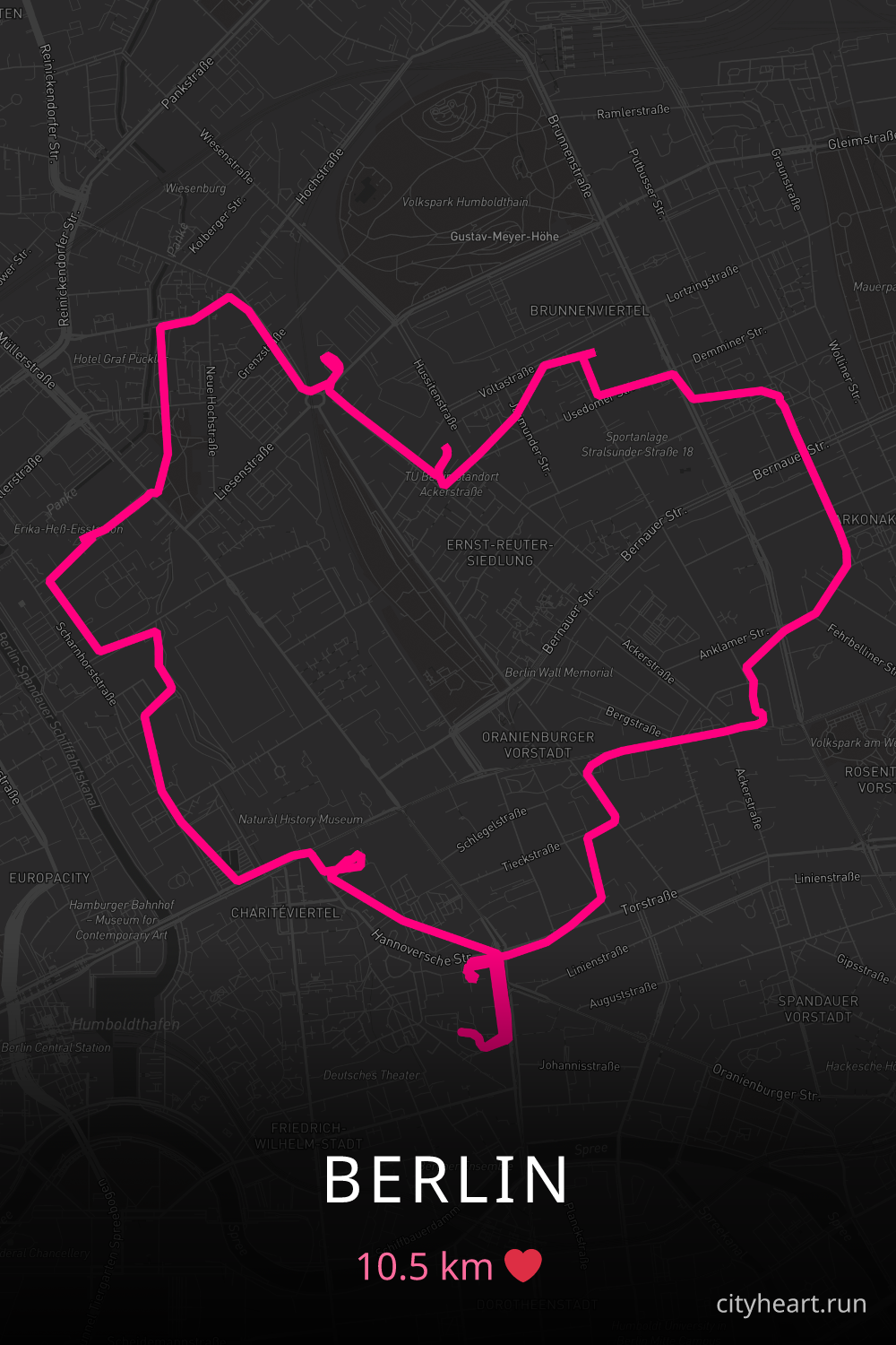 Heart-shaped running route in Berlin, 10.5 km — GPS art for Strava