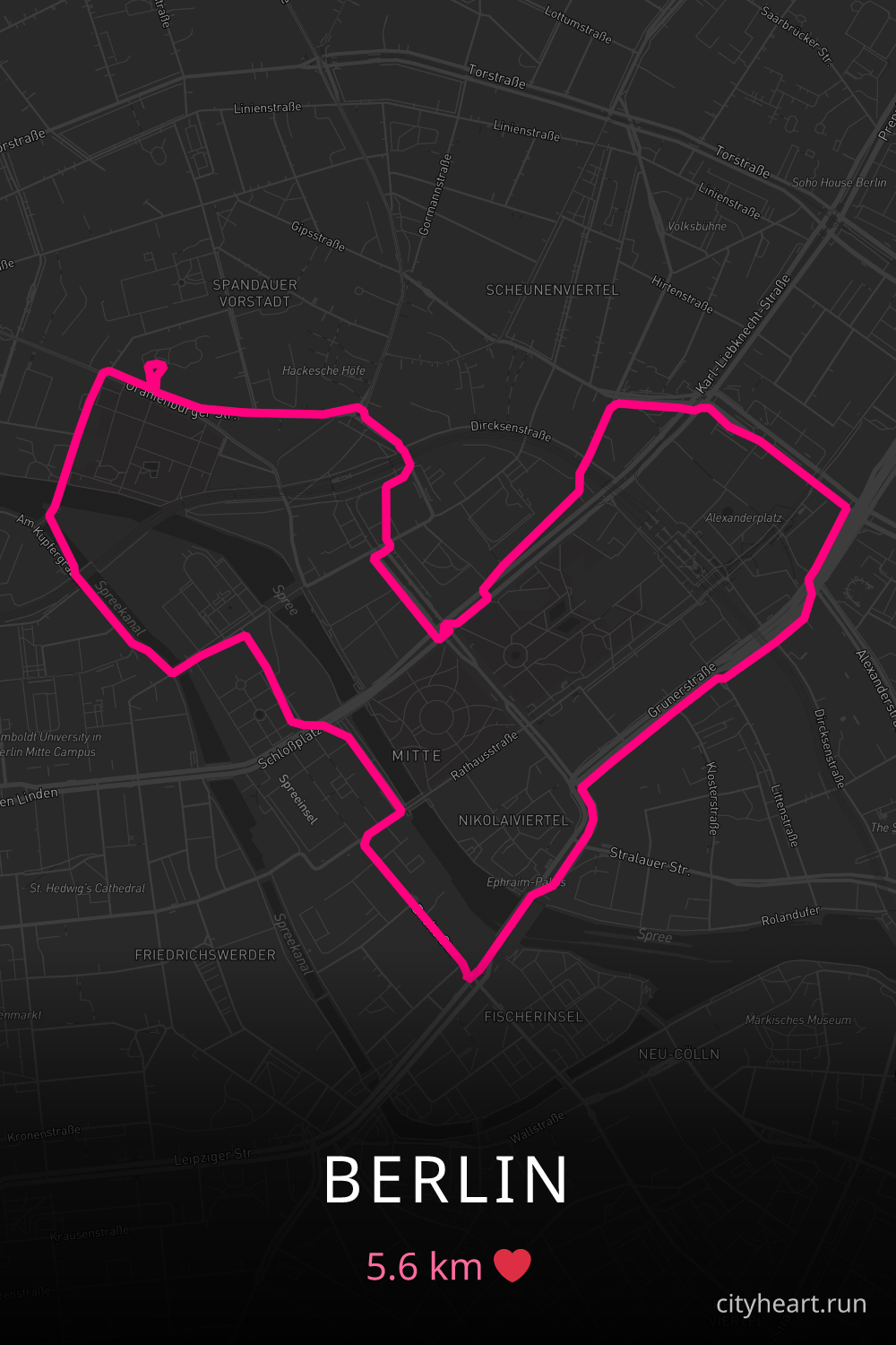 Heart-shaped running route in Berlin, 5.6 km — GPS art for Strava