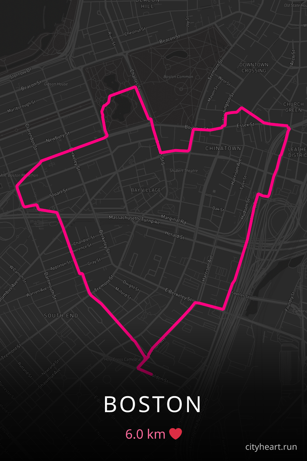 Heart-shaped running route in Boston, 8.3 km — GPS art for Strava
