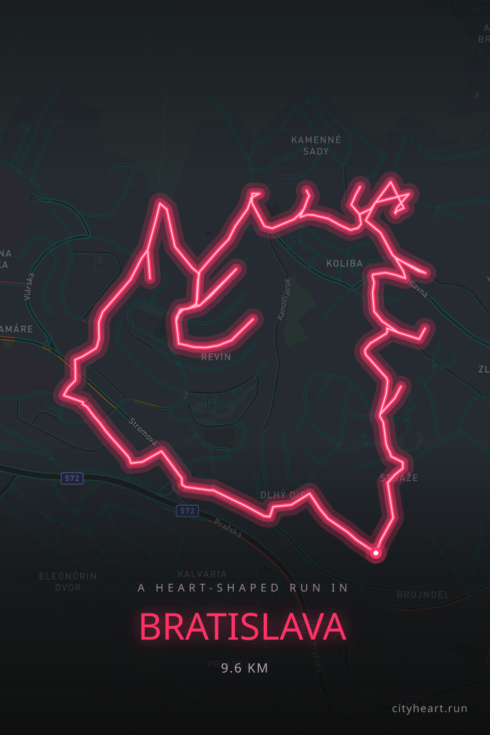 Heart-shaped running route in Bratislava, 10.5 km — GPS art for Strava