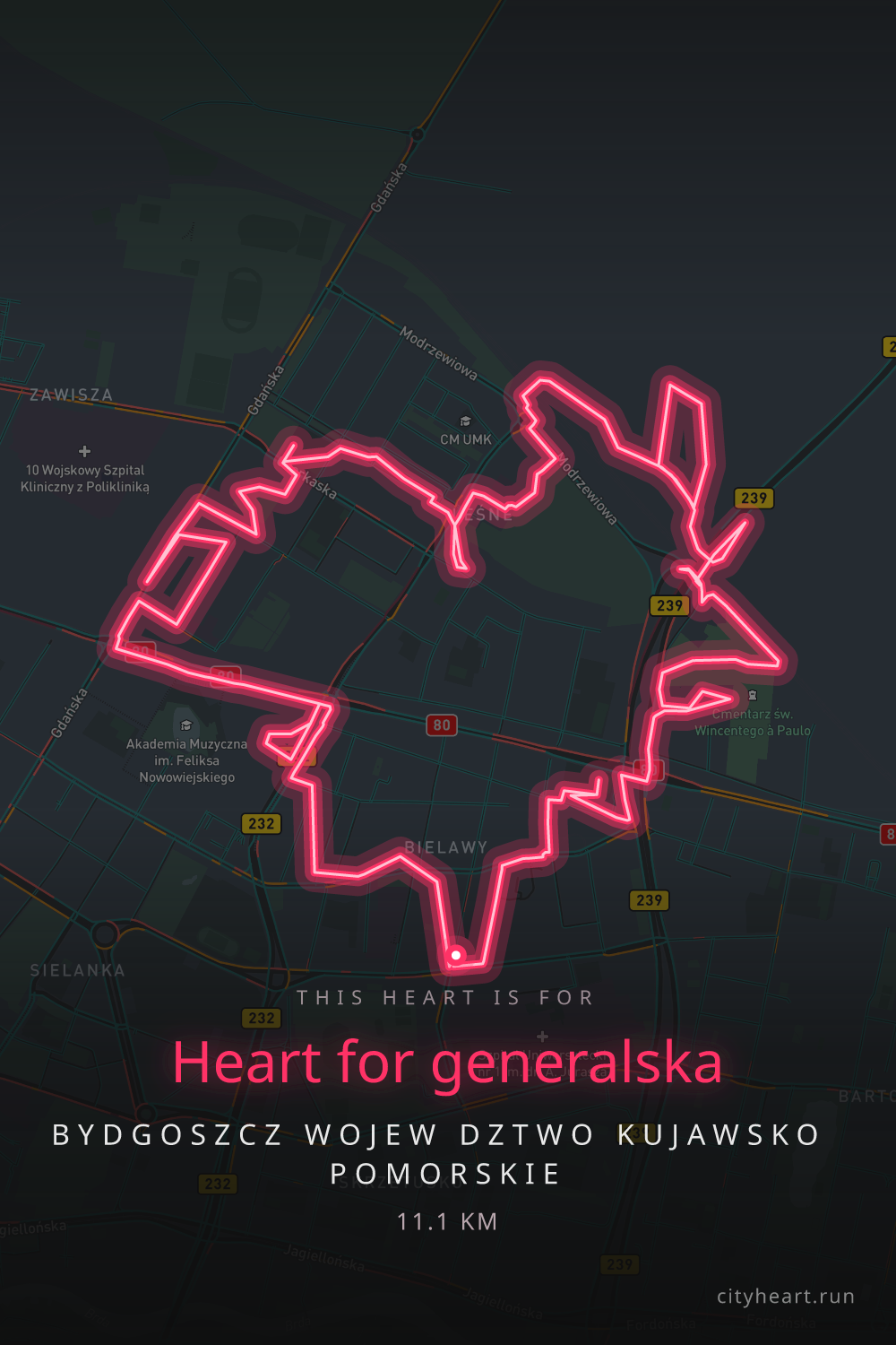 Heart-shaped running route in Bydgoszcz wojew dztwo kujawsko pomorskie, 11.9 km — GPS art for Strava