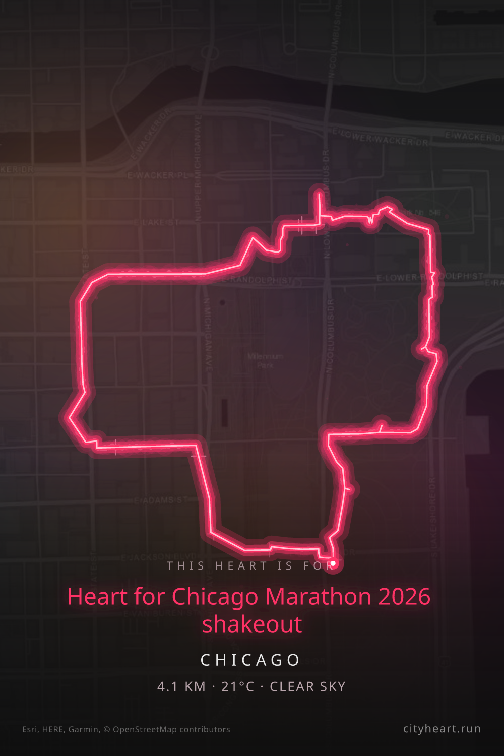 Heart-shaped running route in Chicago, 4.1 km — GPS art for Strava