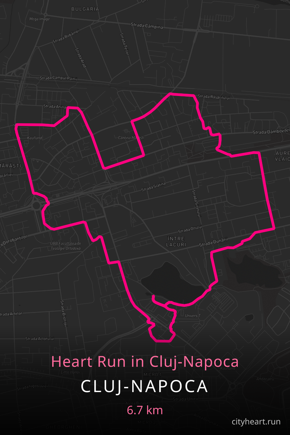 Heart-shaped running route in Cluj-Napoca, 6.7 km — GPS art for Strava