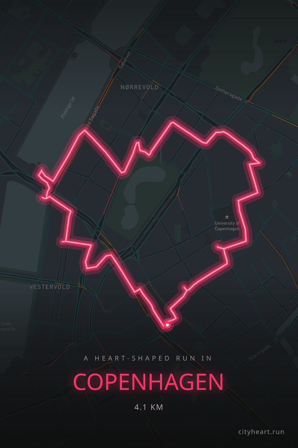 Heart-shaped running route in Copenhagen, 4.1 km — GPS art for Strava