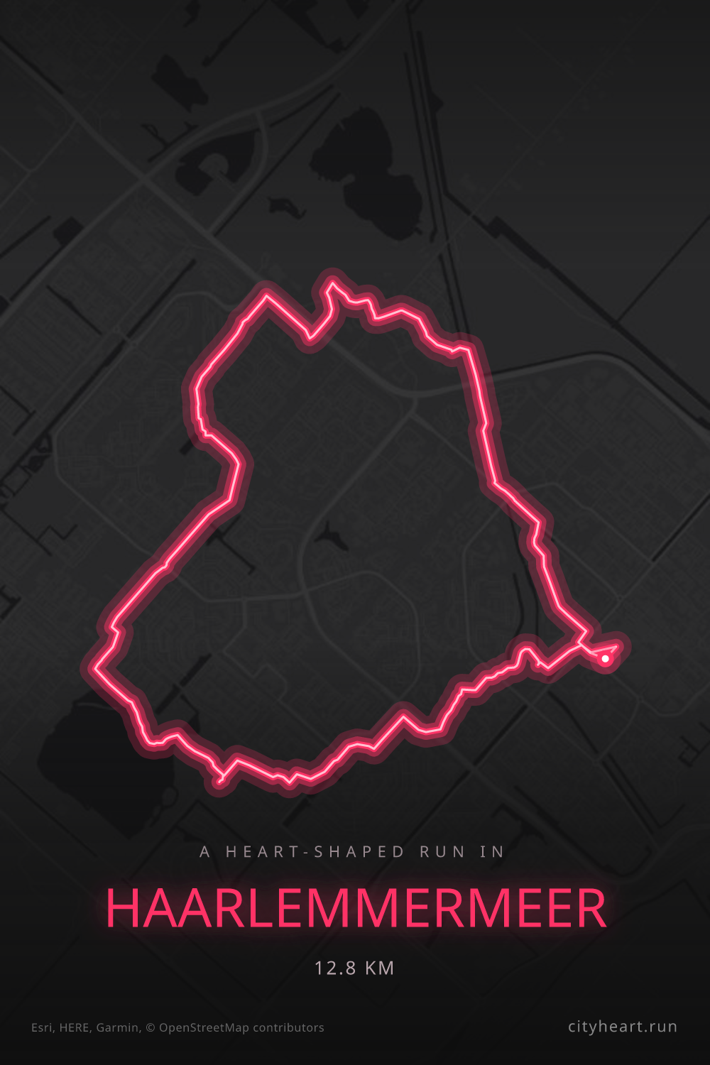 Heart-shaped running route in Haarlemmermeer, 12.8 km — GPS art for Strava