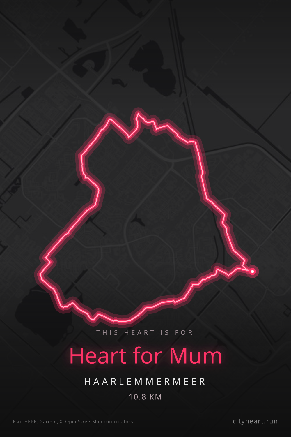 Heart-shaped running route in Haarlemmermeer, 10.8 km — GPS art for Strava