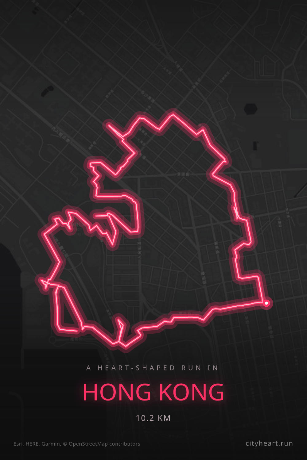 Heart-shaped running route in Hong Kong, 10.2 km — GPS art for Strava