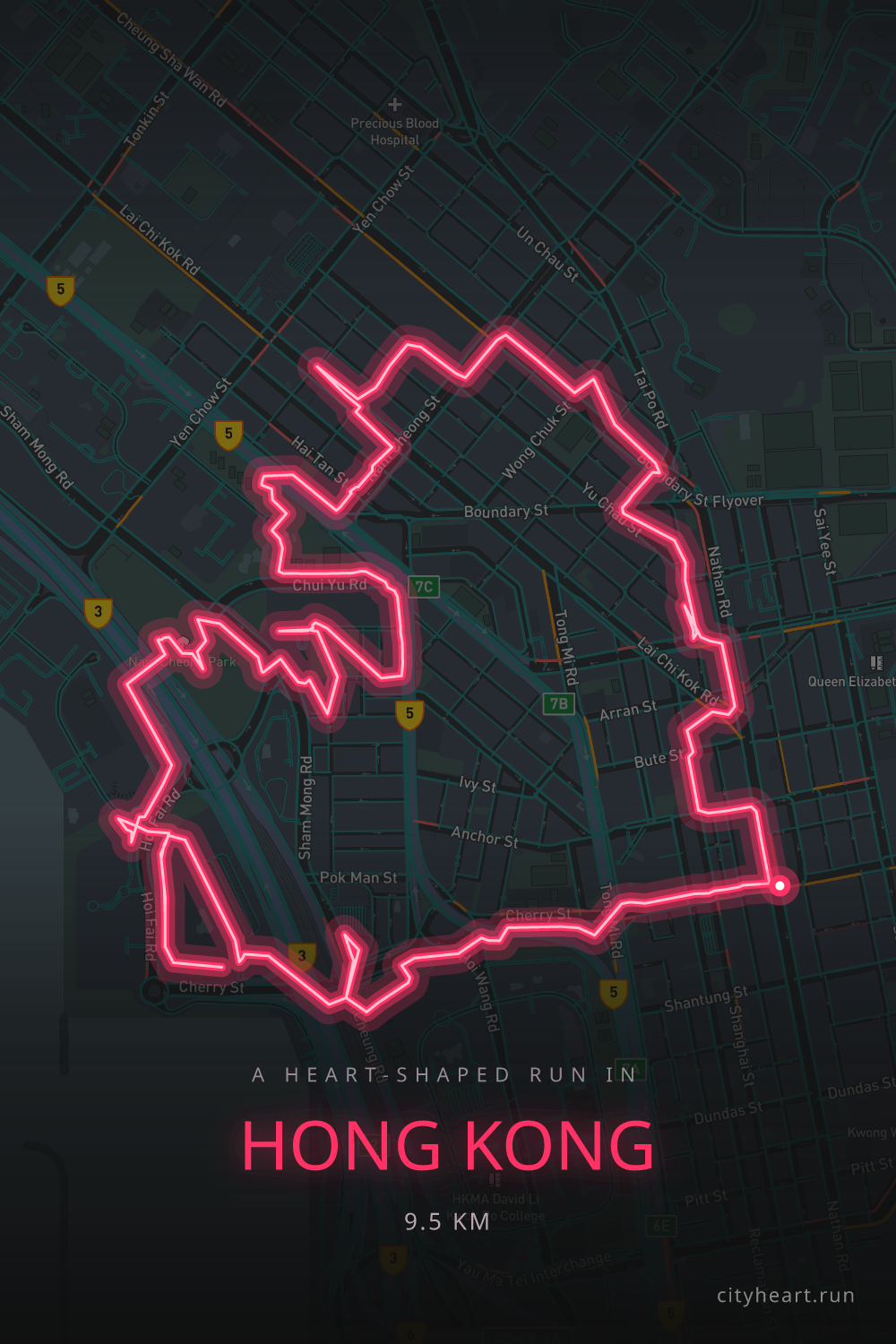 Heart-shaped running route in Hong Kong, 10.2 km — GPS art for Strava
