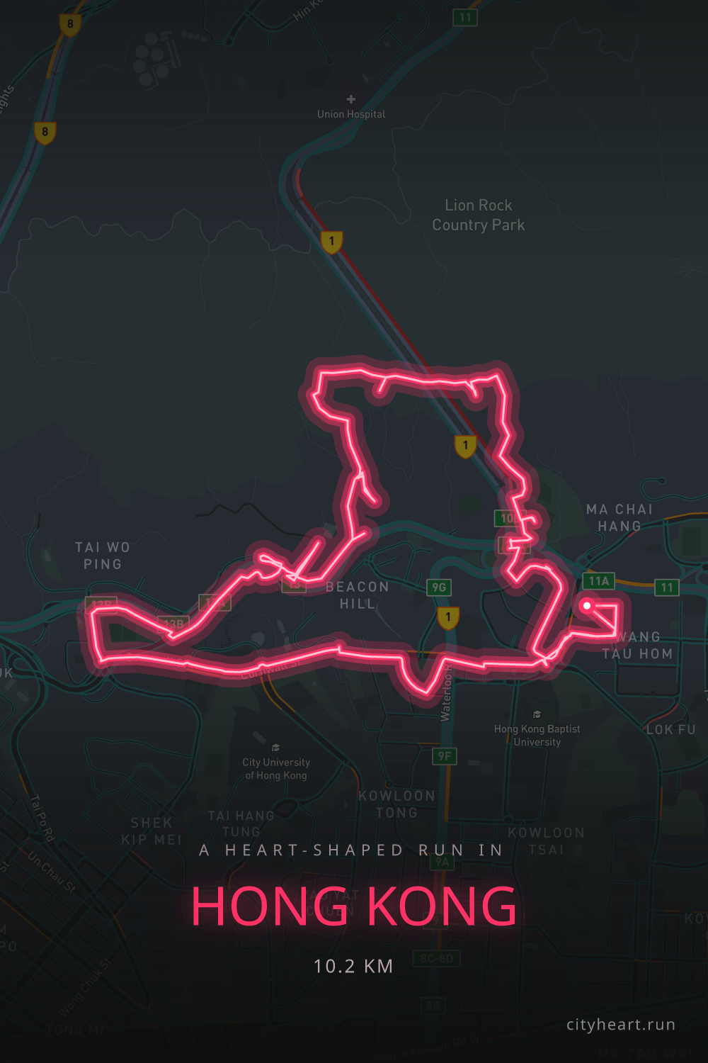 Heart-shaped running route in Hong Kong, 12.2 km — GPS art for Strava