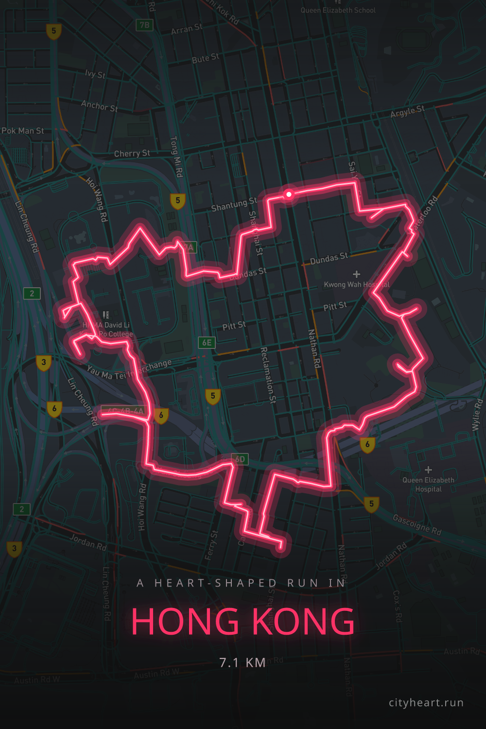 Heart-shaped running route in Hong Kong, 7.1 km — GPS art for Strava