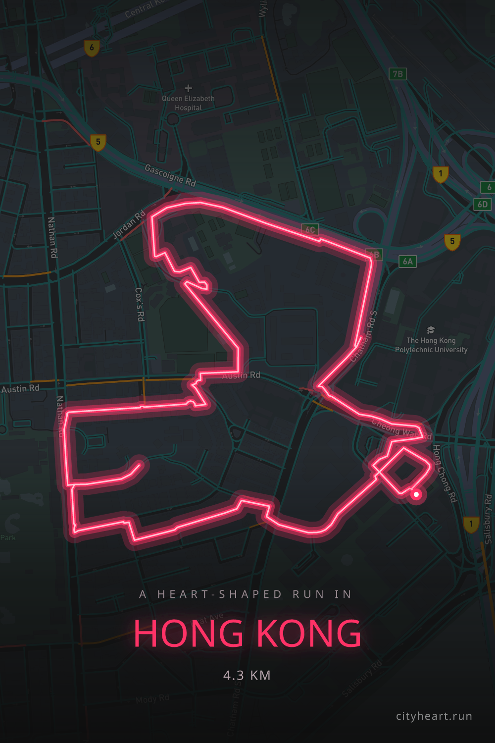 Heart-shaped running route in Hong Kong, 4.5 km — GPS art for Strava