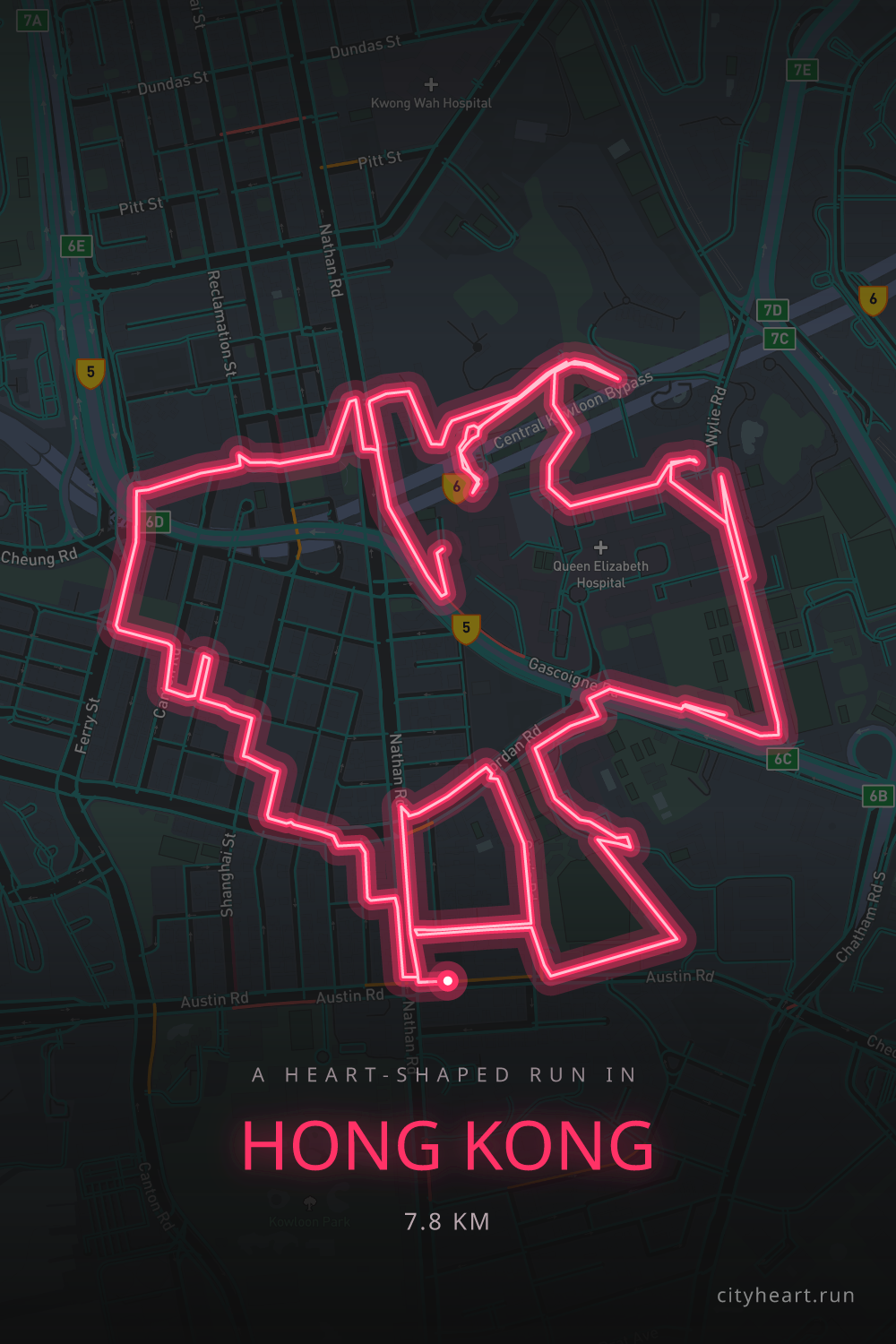 Heart-shaped running route in Hong Kong, 7.8 km — GPS art for Strava