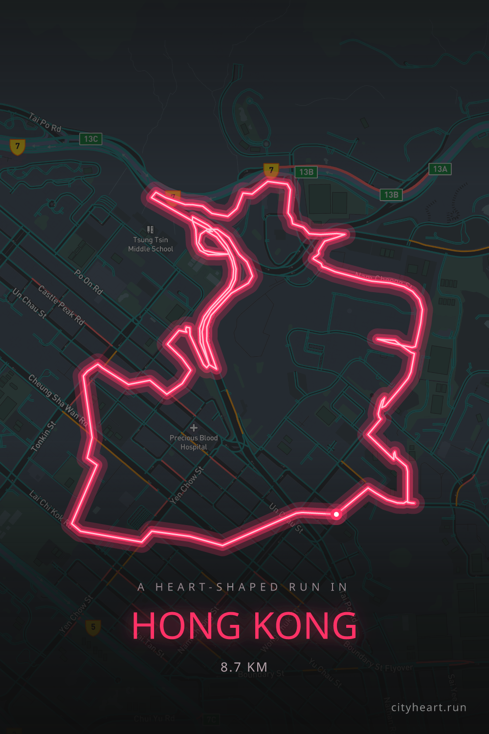 Heart-shaped running route in Hong Kong, 8.7 km — GPS art for Strava