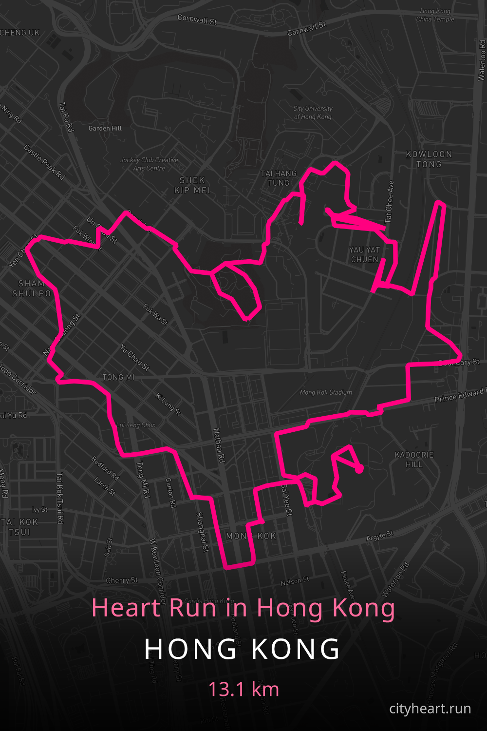 Heart-shaped running route in Hong Kong, 13.9 km — GPS art for Strava