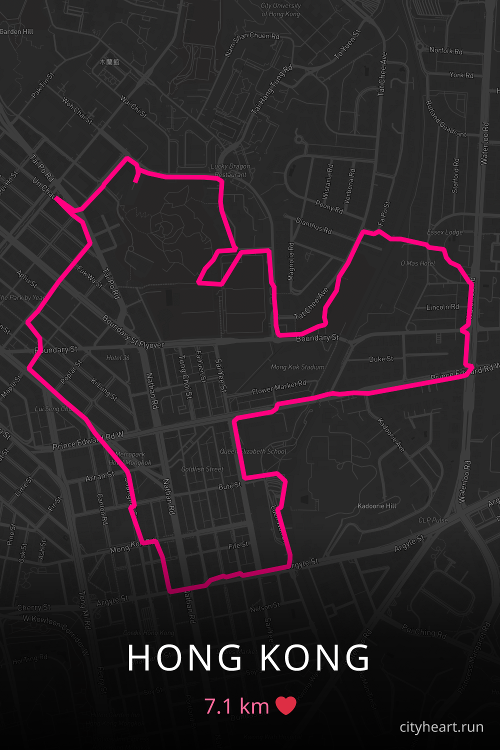 Heart-shaped running route in Hong Kong, 7.1 km — GPS art for Strava