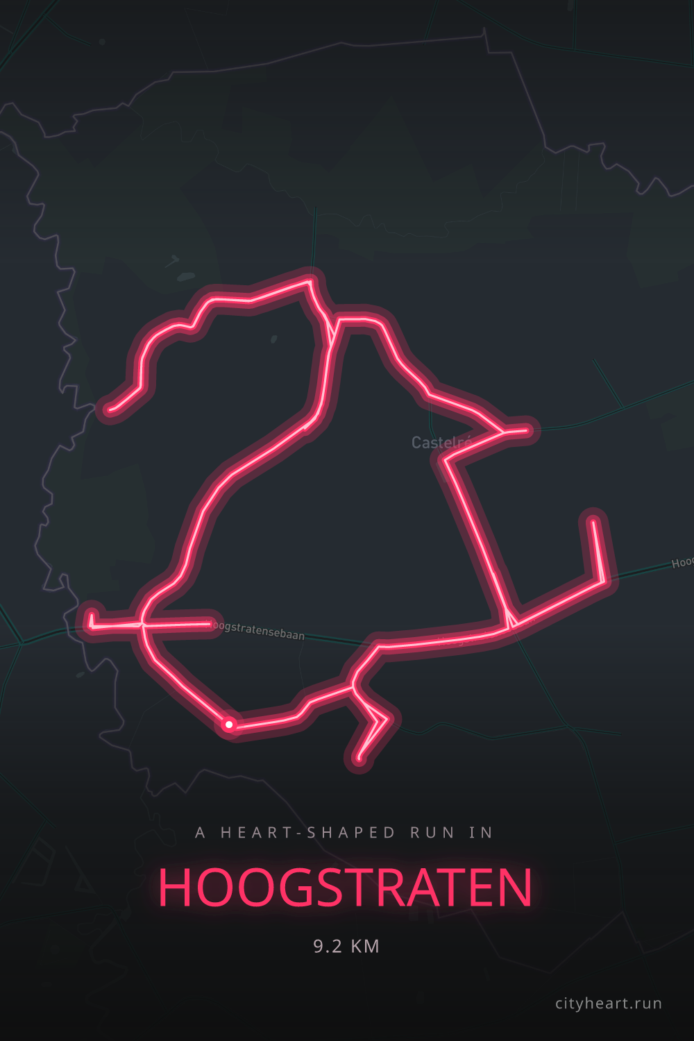 Heart-shaped running route in Hoogstraten, 9.2 km — GPS art for Strava