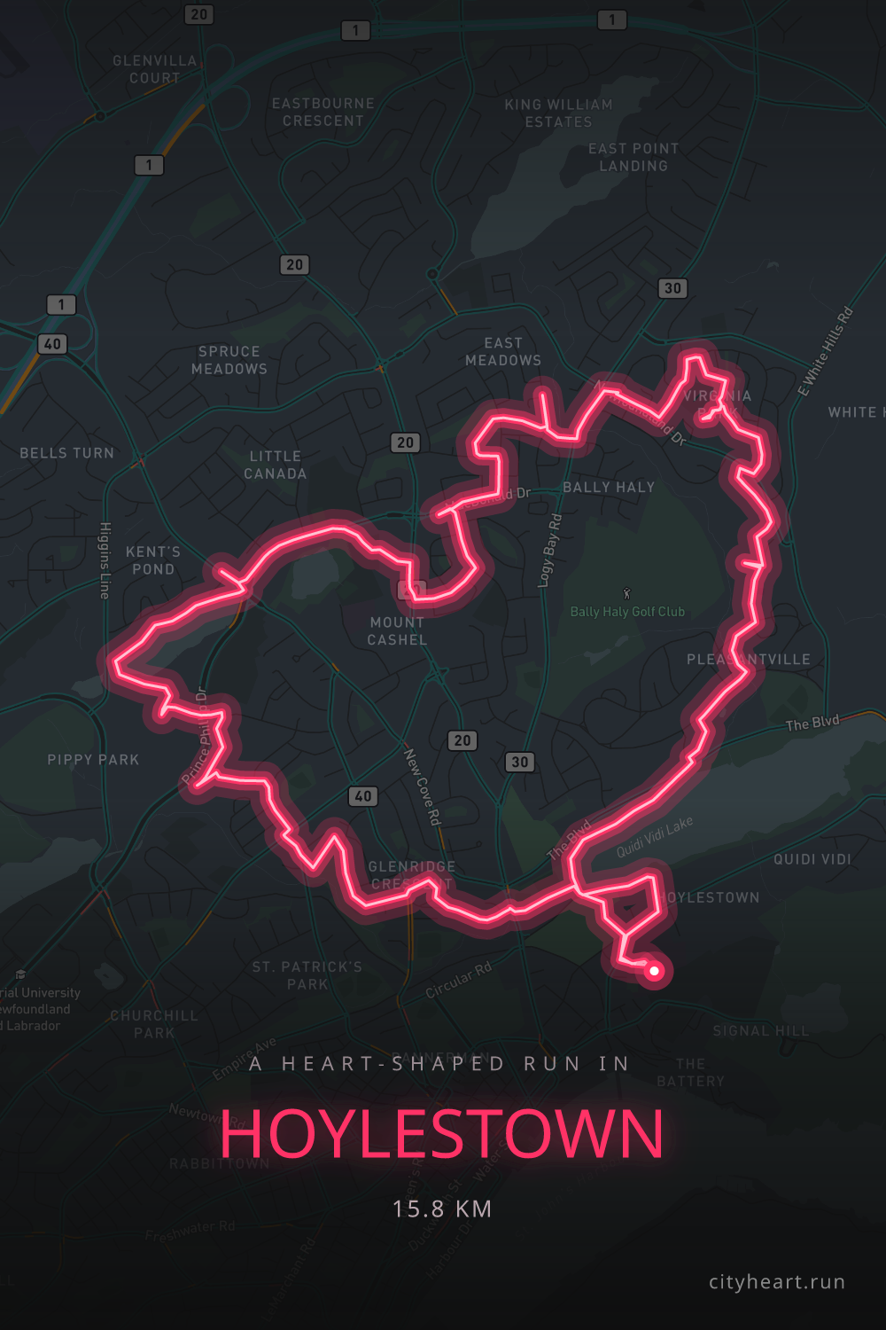 Heart-shaped running route in Hoylestown, 16.5 km — GPS art for Strava