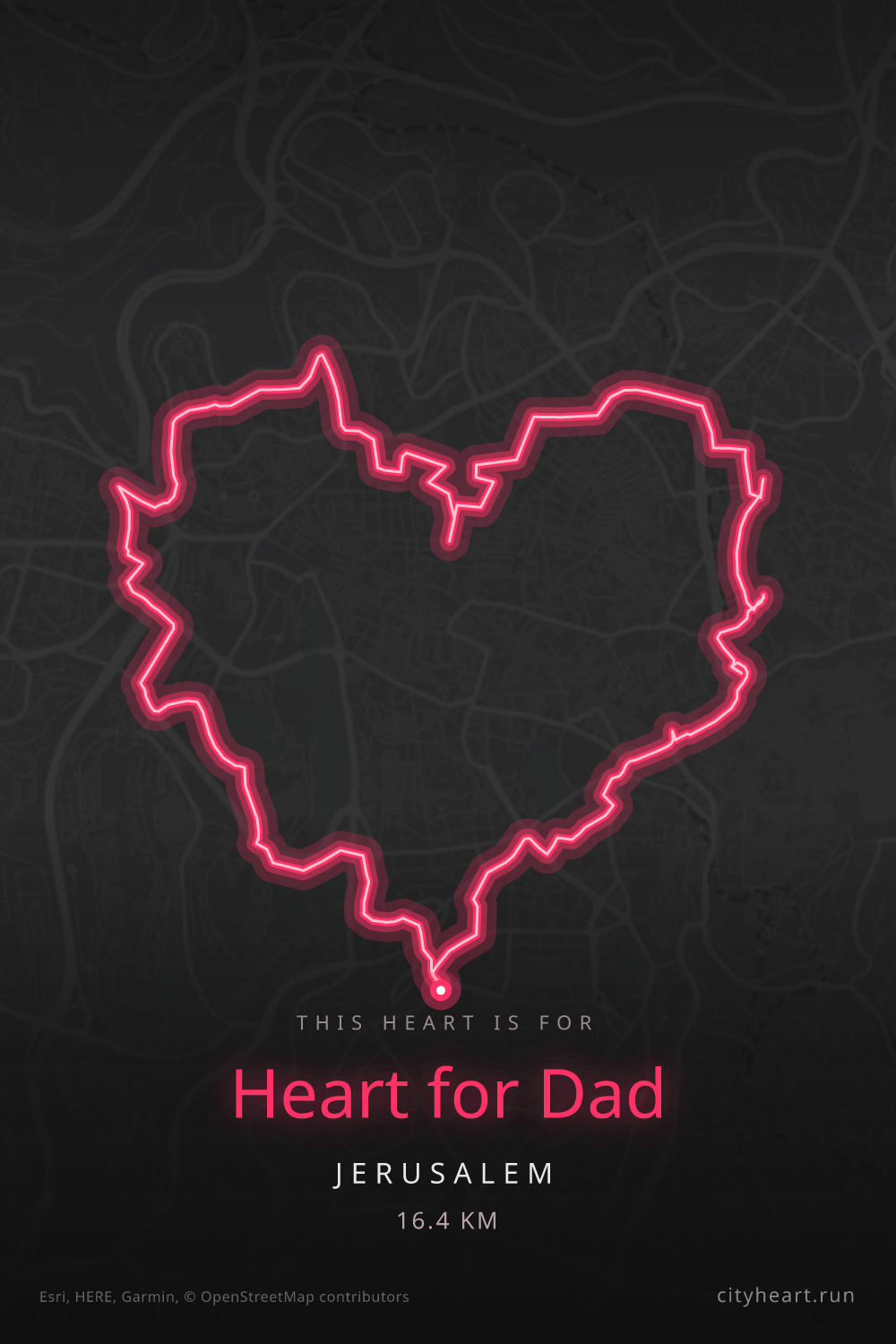Heart-shaped running route in Jerusalem, 16.4 km — GPS art for Strava