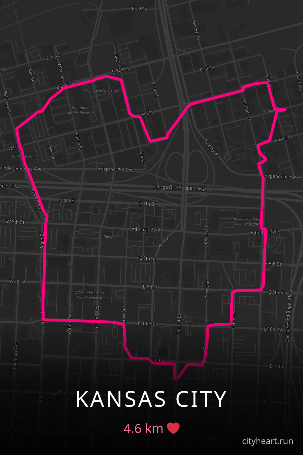 Heart-shaped running route in Kansas City, 6.1 km — GPS art for Strava