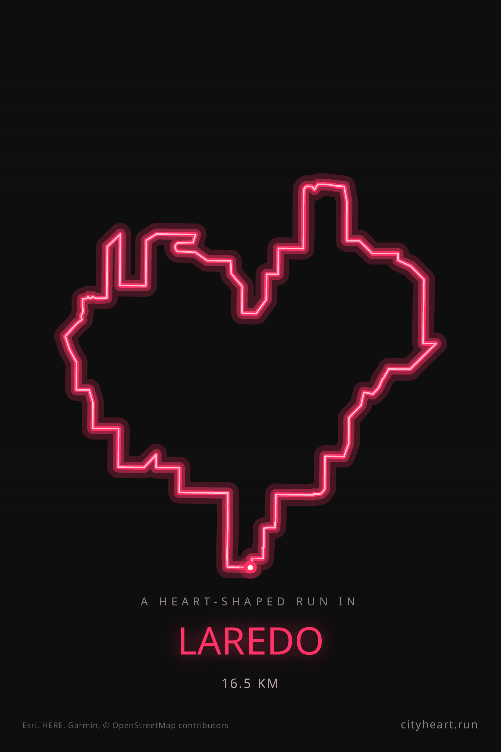 Heart-shaped running route in Laredo, 16.5 km — GPS art for Strava