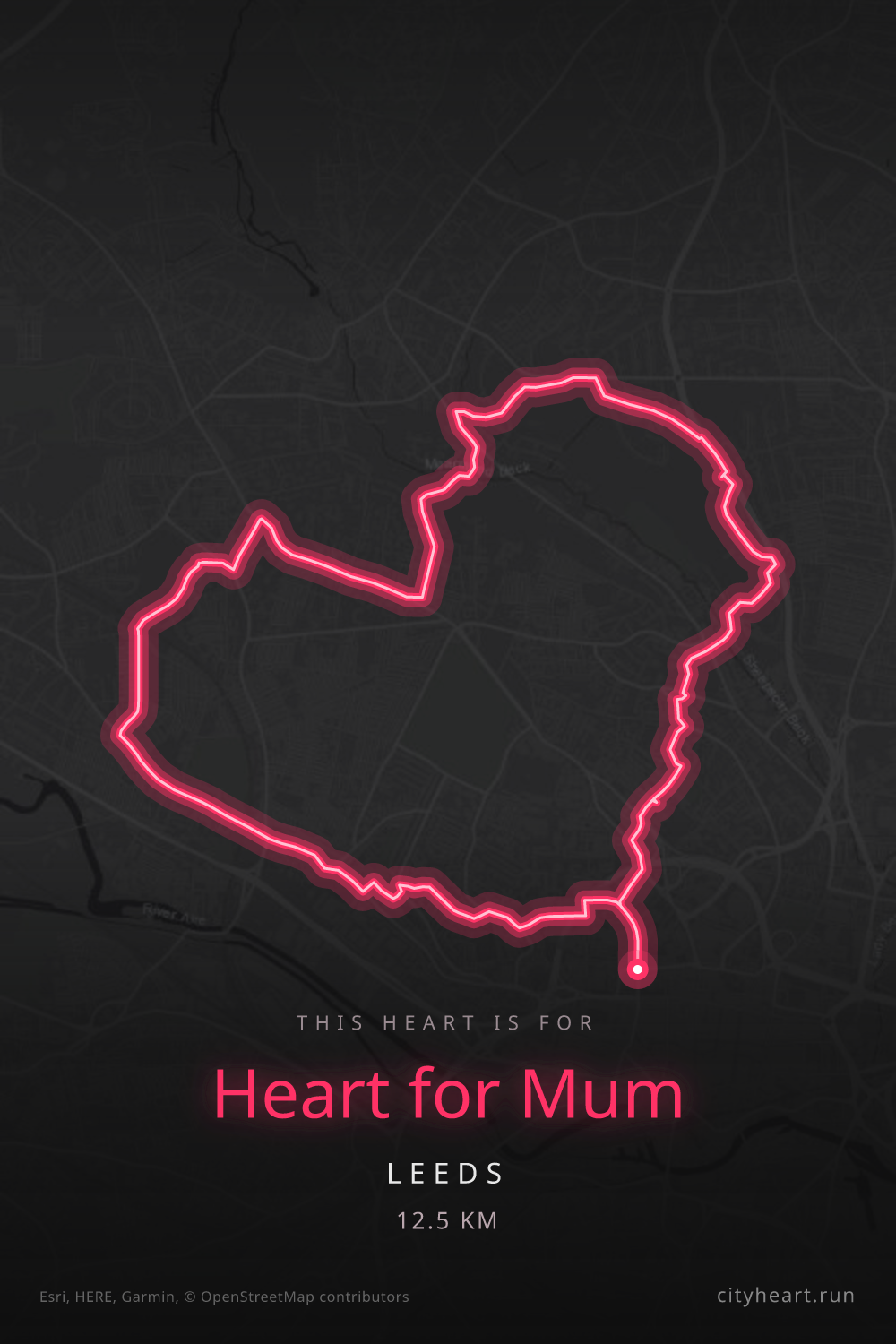 Heart-shaped running route in Leeds, 12.5 km — GPS art for Strava