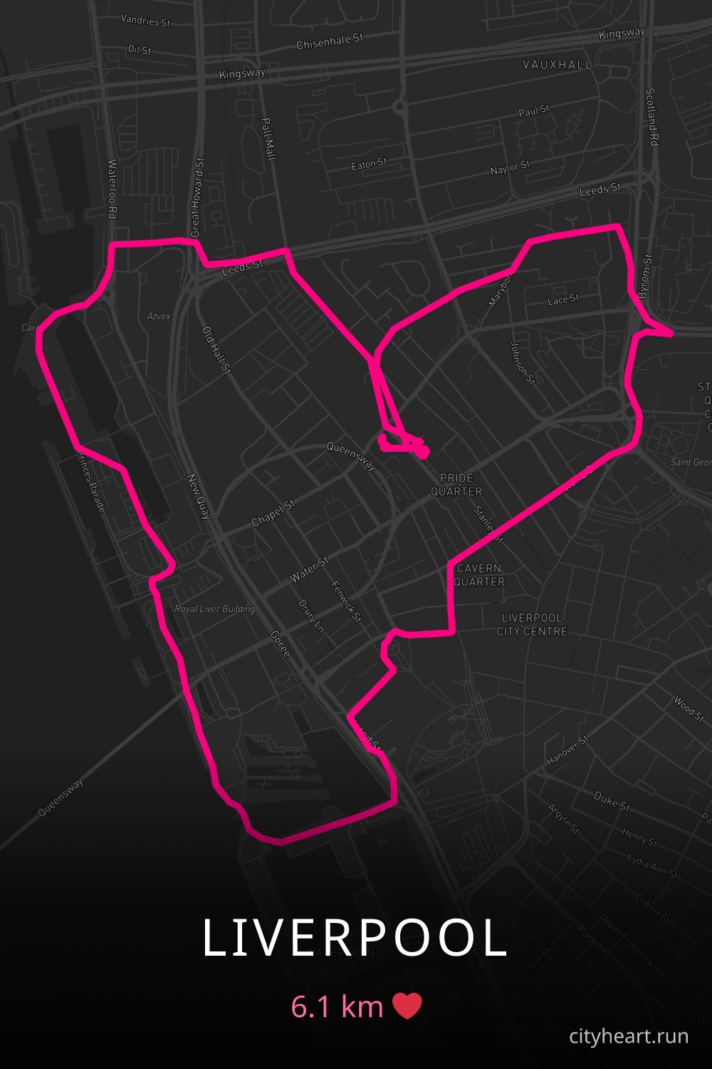 Heart-shaped running route in Liverpool, 6.1 km — GPS art for Strava