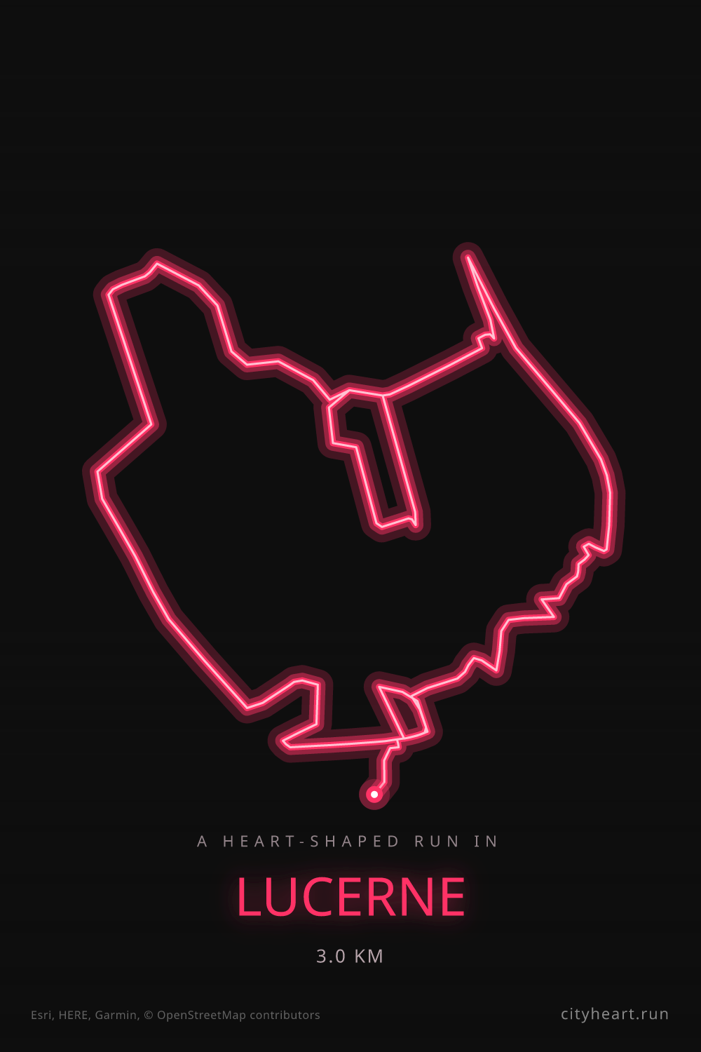 Heart-shaped running route in Lucerne, 3.0 km — GPS art for Strava