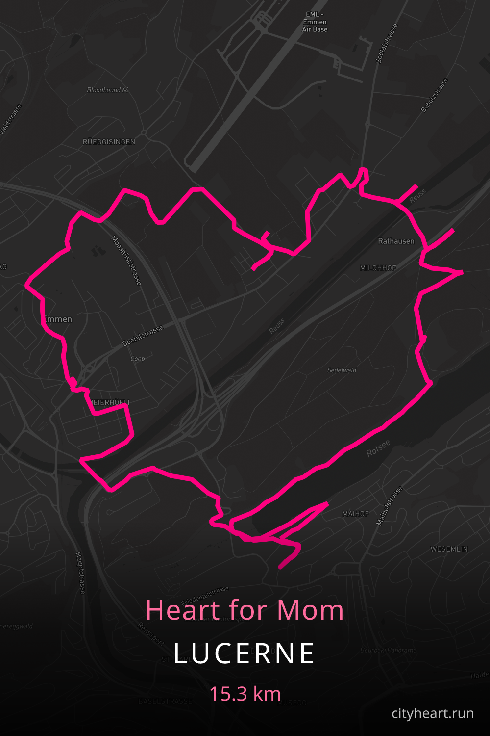 Heart-shaped running route in Lucerne, 16.1 km — GPS art for Strava