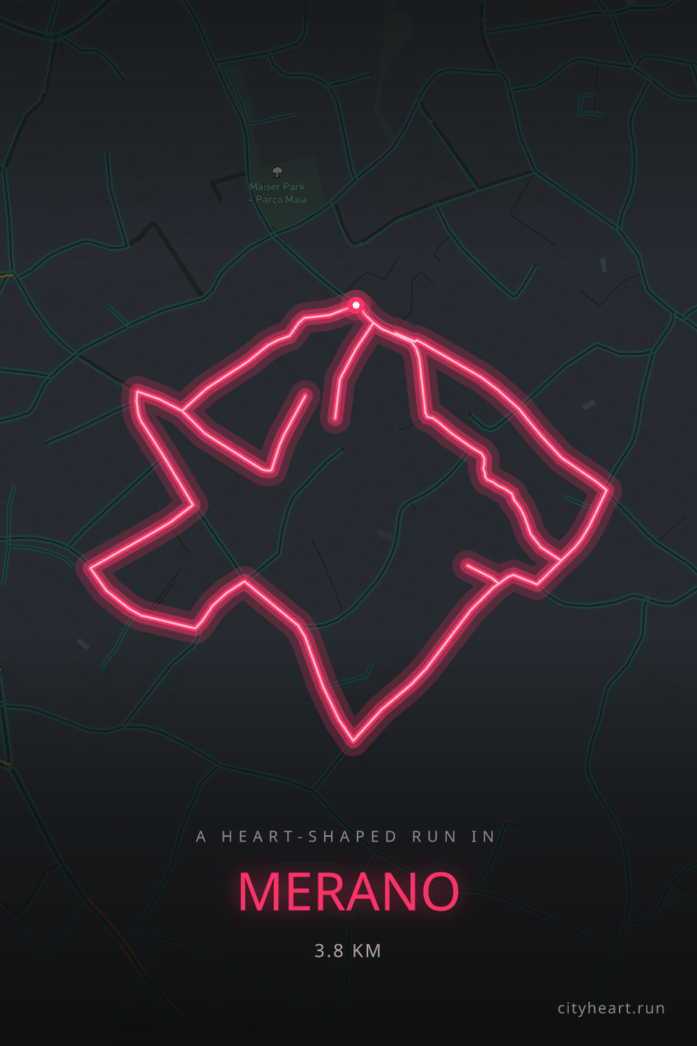 Heart-shaped running route in Merano, 3.8 km — GPS art for Strava