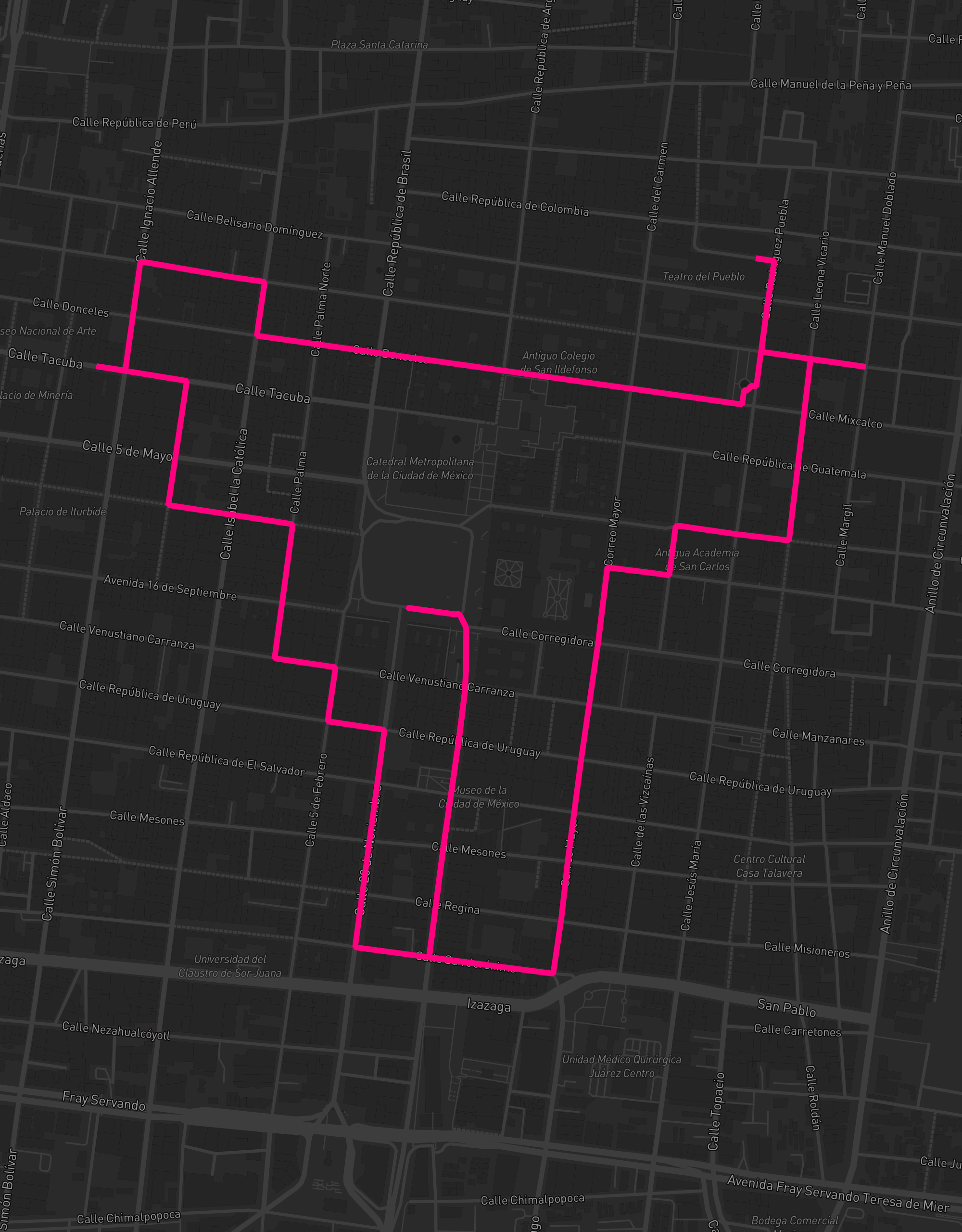 Heart-shaped running route in Mexico City, 7.6 km — GPS art for Strava