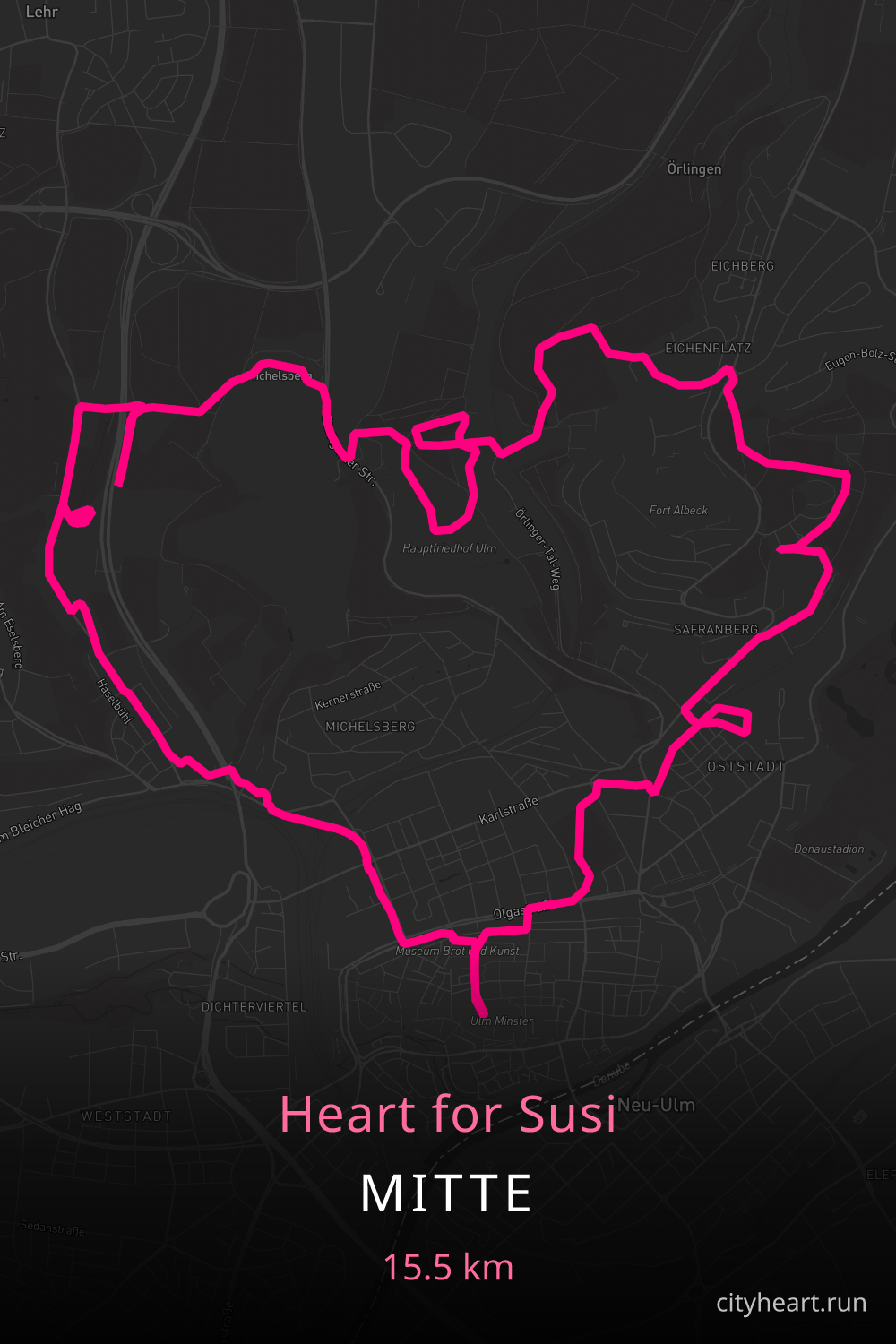 Heart-shaped running route in Mitte, 21.2 km — GPS art for Strava