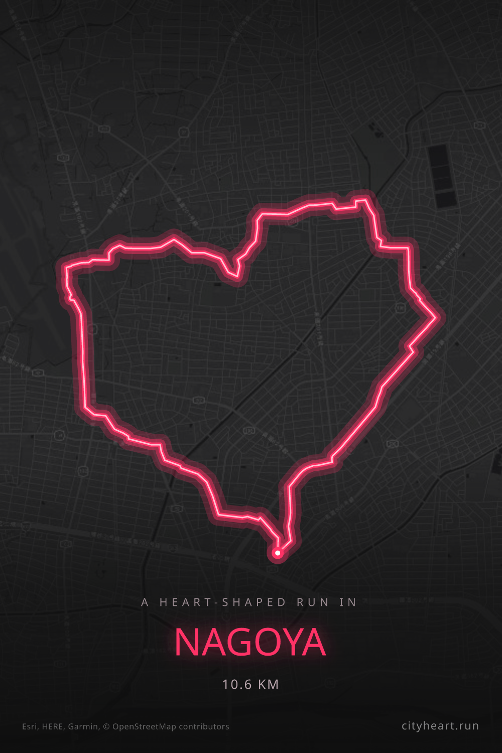 Heart-shaped running route in Nagoya, 10.6 km — GPS art for Strava