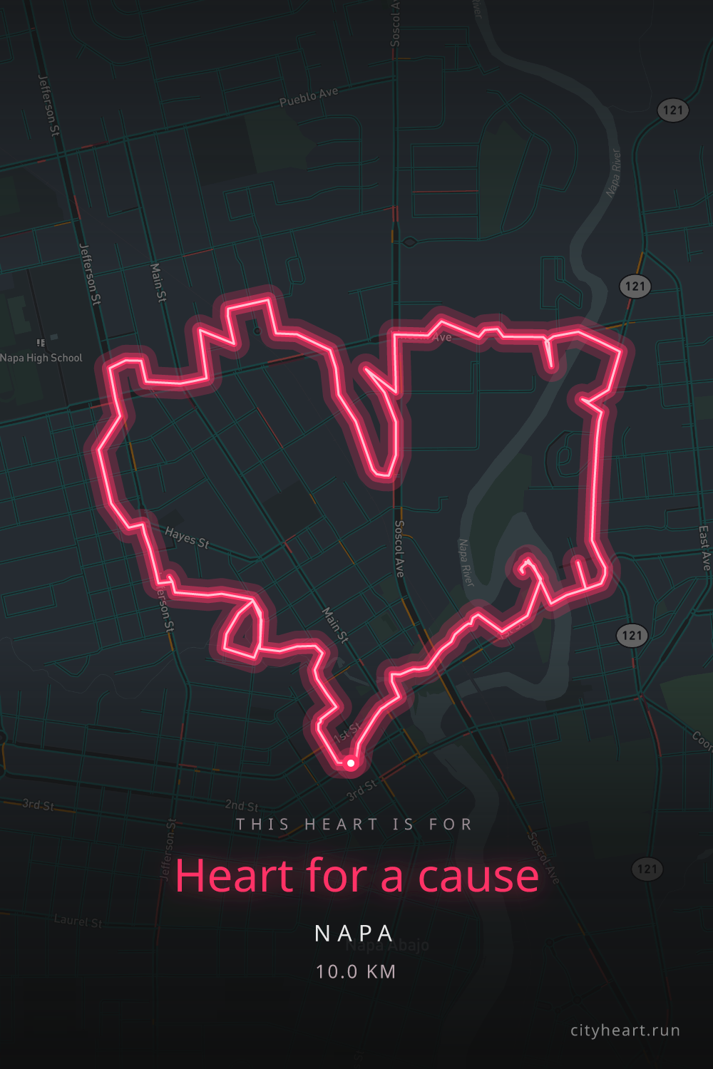 Heart-shaped running route in Napa, 10.1 km — GPS art for Strava