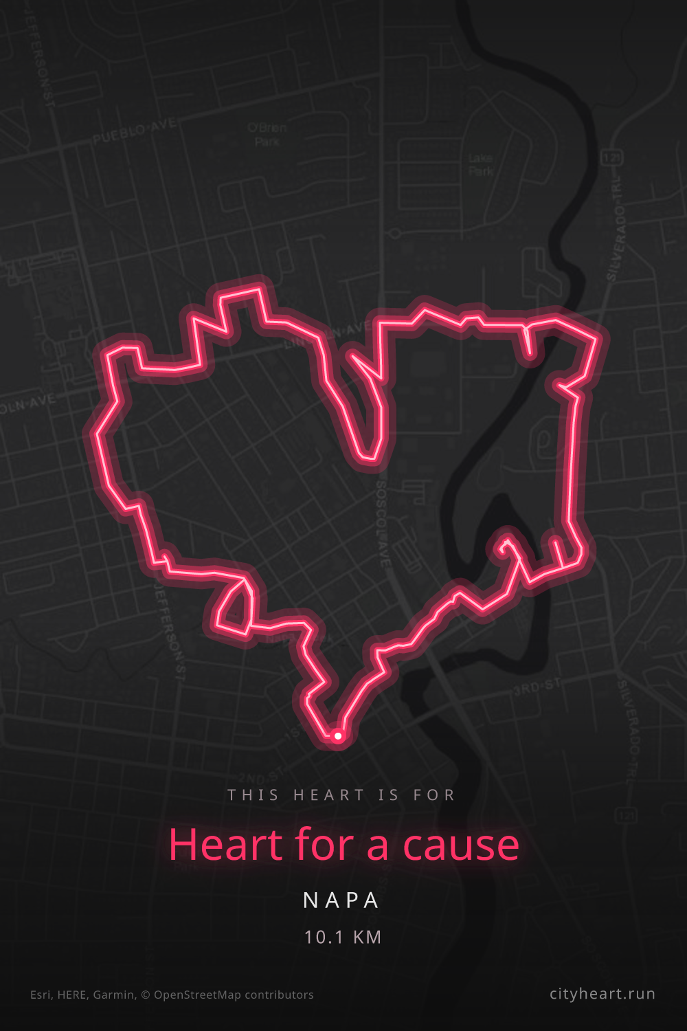 Heart-shaped running route in Napa, 10.1 km — GPS art for Strava