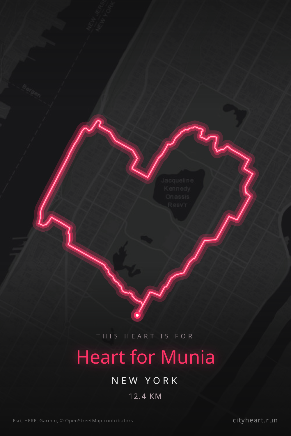 Heart-shaped running route in New York, 12.4 km — GPS art for Strava