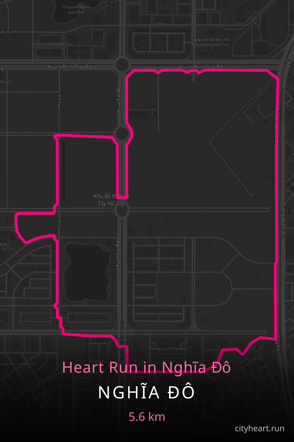 Heart-shaped running route in Nghĩa Đô, 5.6 km — GPS art for Strava