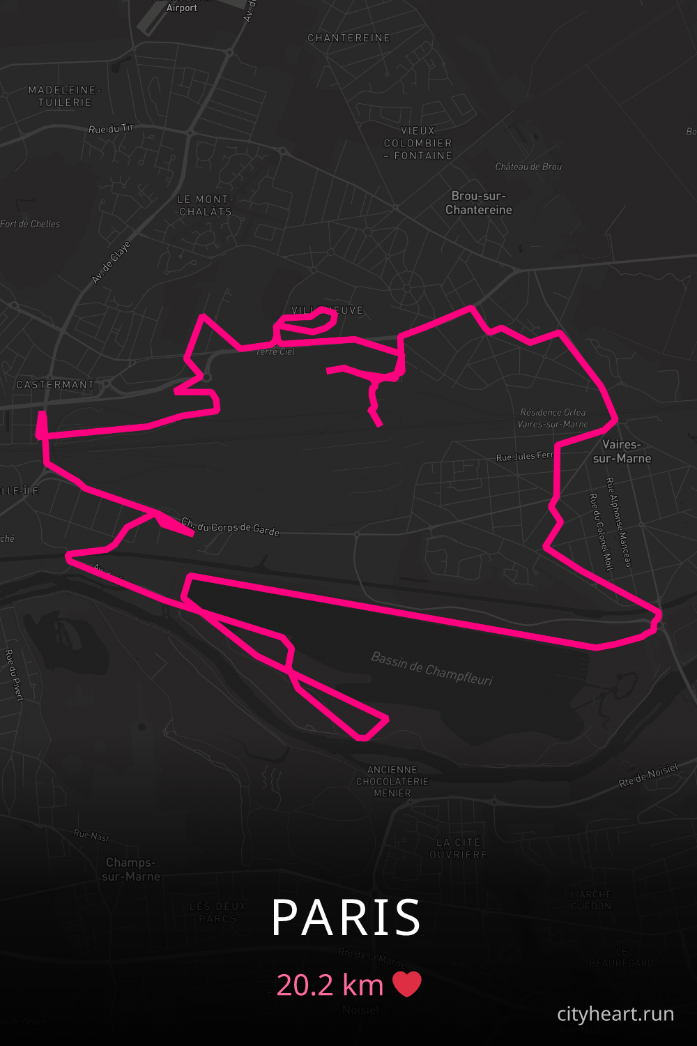 Heart-shaped running route in Paris, 20.2 km — GPS art for Strava