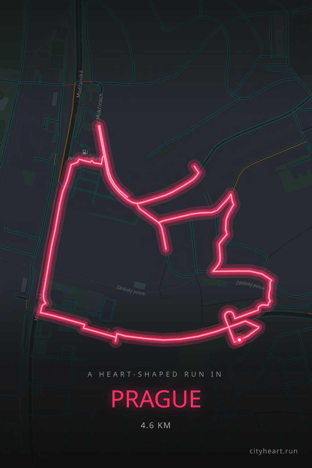 Heart-shaped running route in Prague, 4.7 km — GPS art for Strava