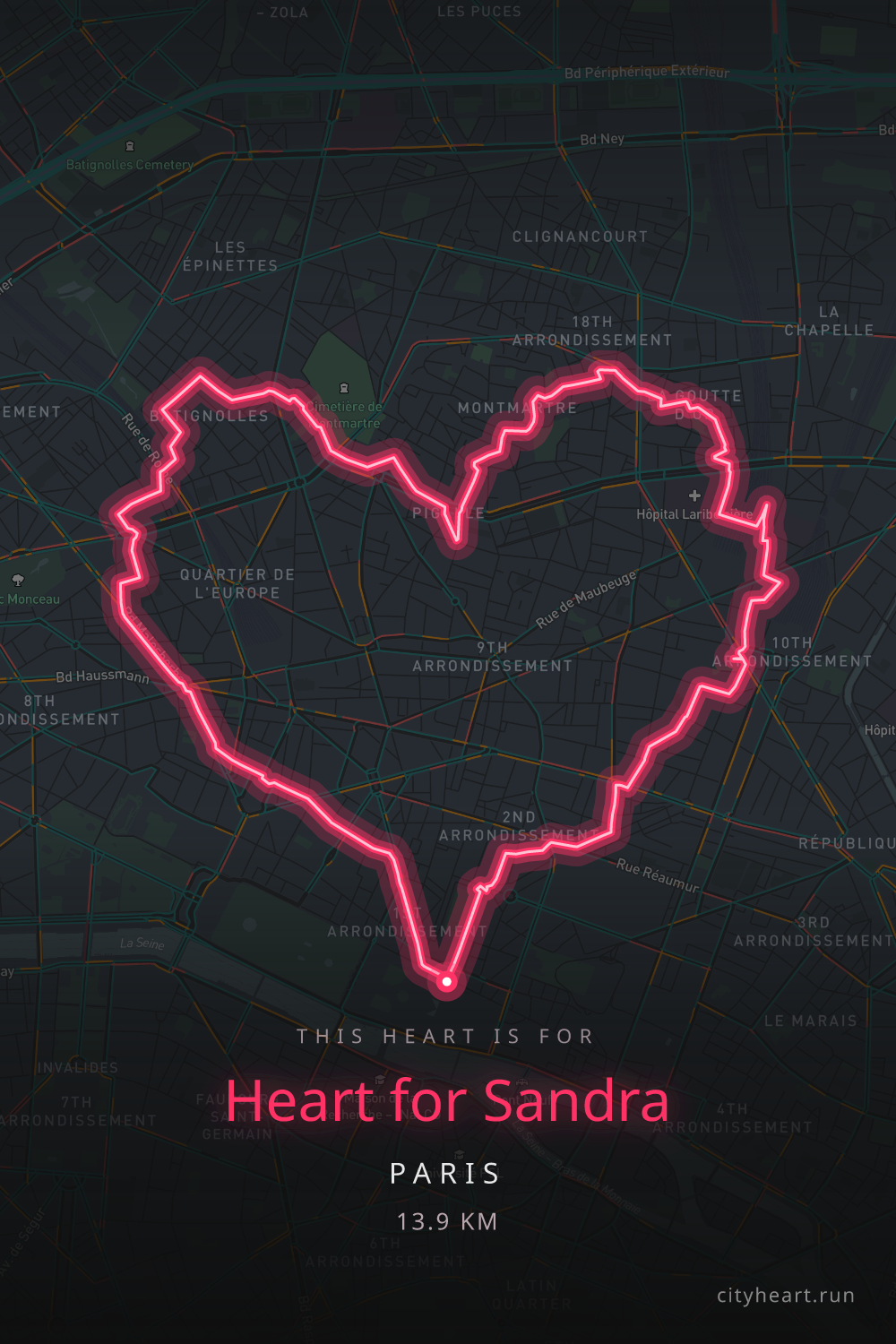 Heart-shaped running route in Rennes, 25.9 km — GPS art for Strava